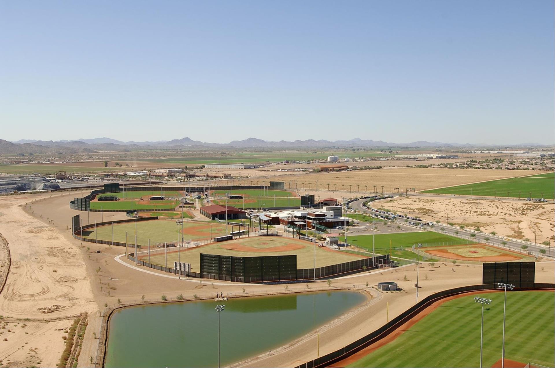 Ballpark practice field pond