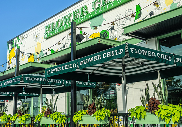 Exterior shot of a Flower Child restaurant